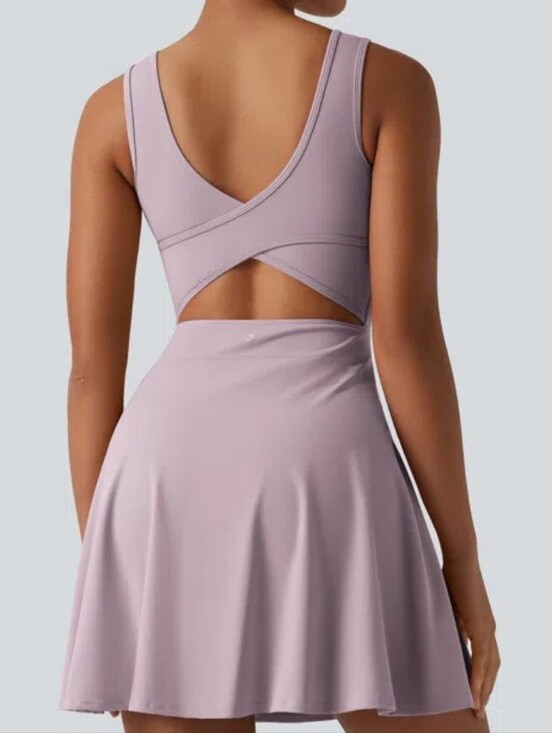 HALARA Dresses & Skirts - NWT Halara Softlyzero Airy 2-in-1 Backless Sports Dress Size L Mauve